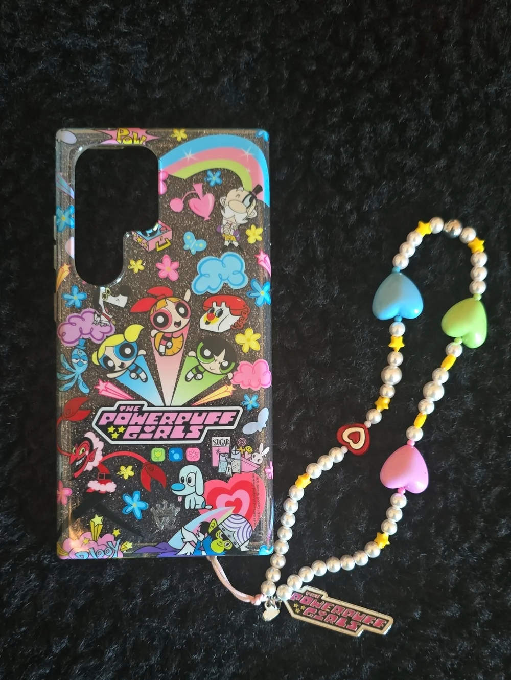 Powerpuff Girls Phone Case with Heart Bead Wrist Strap